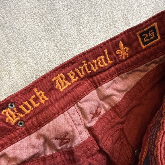 Rock Revival Holly Skinny Jeans Women 25 Maroon Low Rise Fleur De Lis Studded - Picture 5 of 10